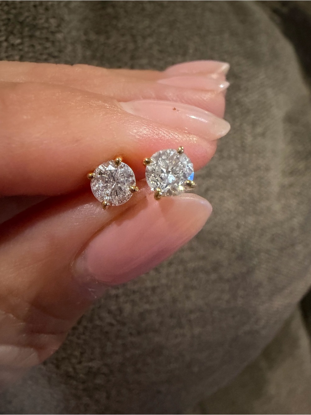 Certified 1.07 CTW Natural Diamond 14K Yellow Gold Solitaire Stud Earrings - Picture 10 of 10
